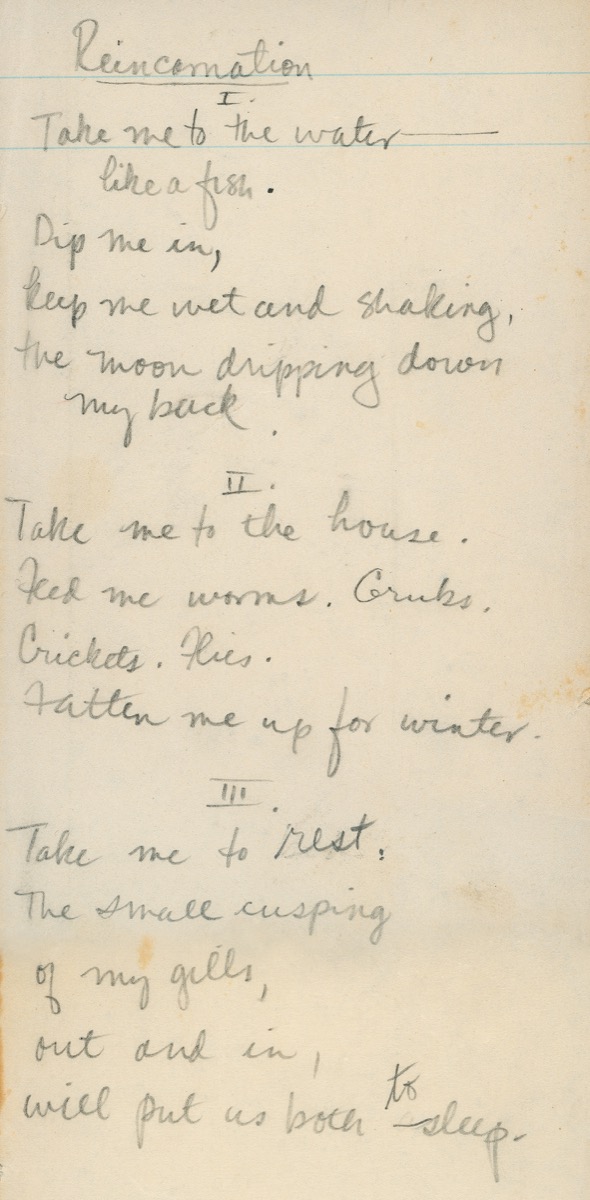 Reincarnation, Evelyn McCleaf, handwritten poem on paper, undated