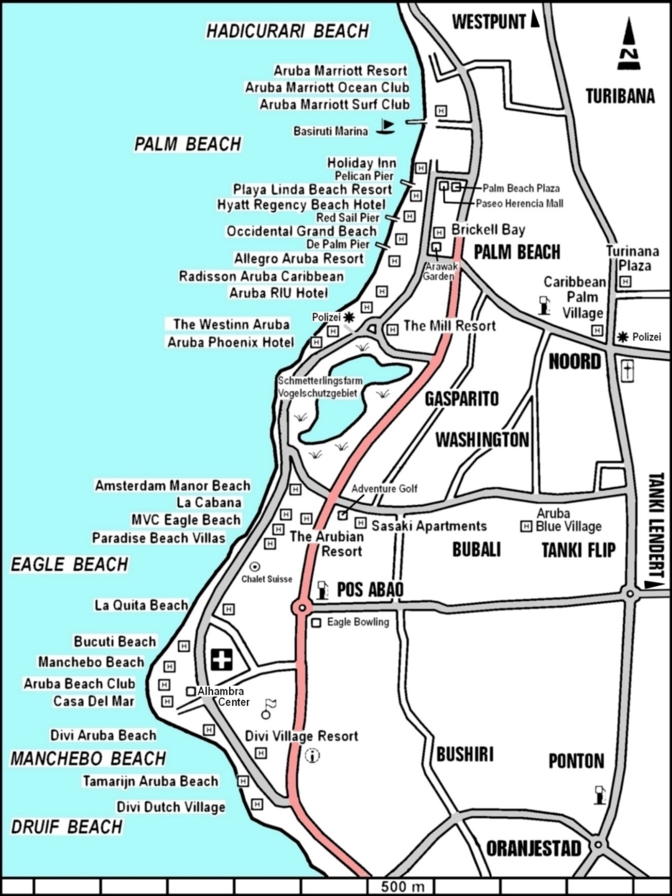 The density of hotels on Aruba’s southeastern coast in 2009.