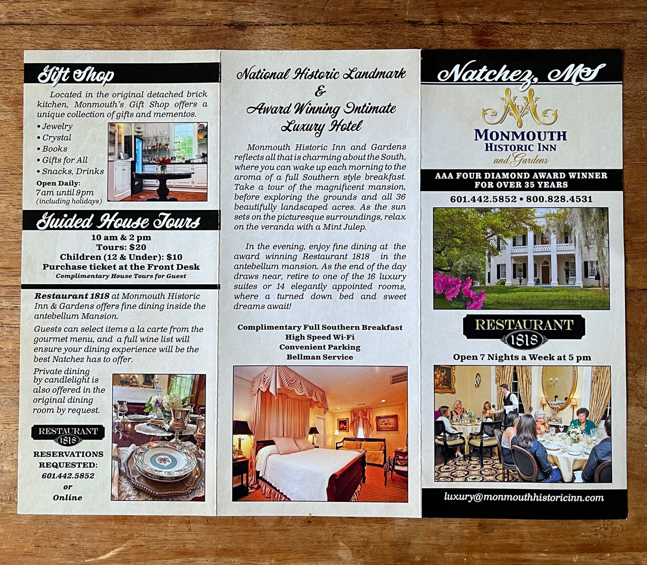 Brochure of the Monmouth Historic Inn and Gardens.