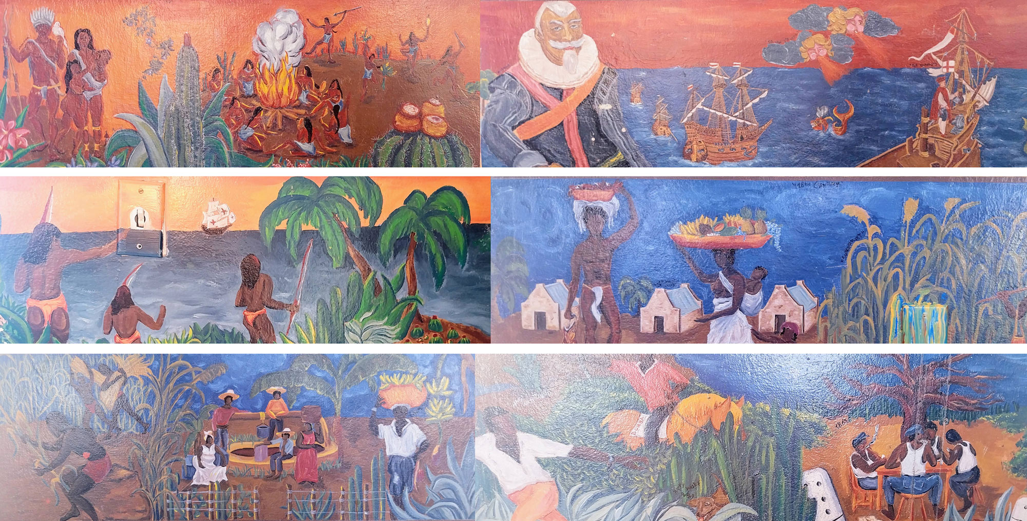 The mural on the walls of the main dining room of restaurant Gouverneur de Rouville, Willemstad, Curaçao.