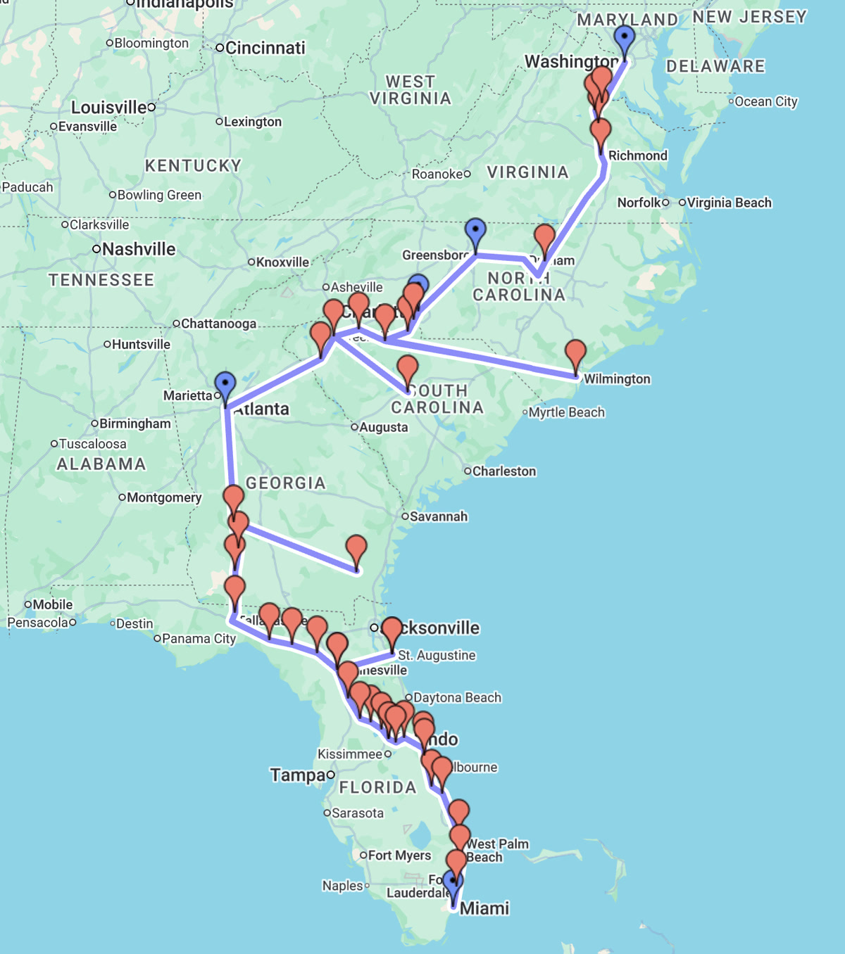 Screenshot of Trail of Dreams thick mapping image with blog pins.