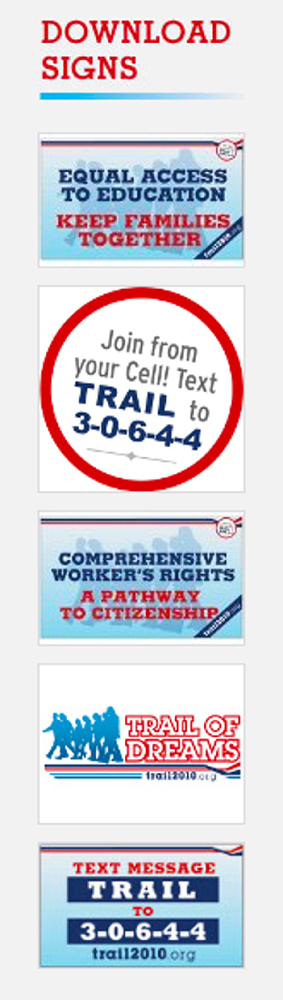 Screenshot of printable Trail of Dreams sign graphics.