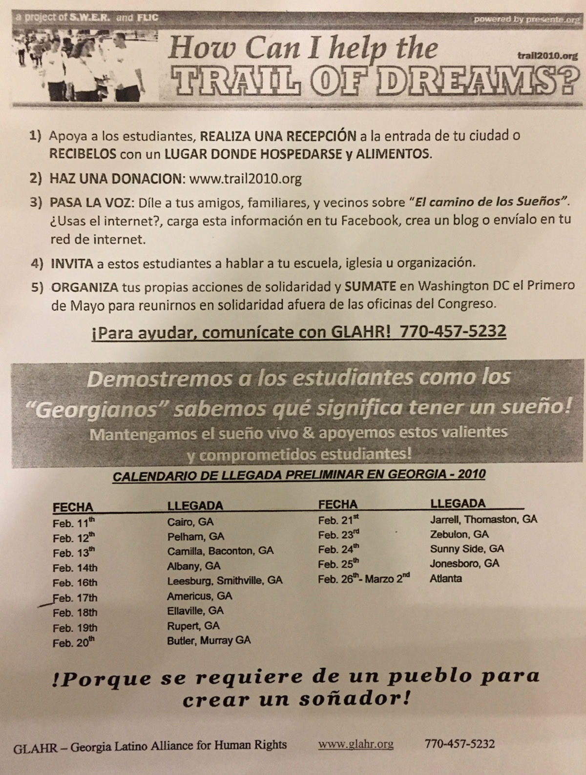 Trail of Dreams flyer titled How Can I Help the Trail of Dreams.