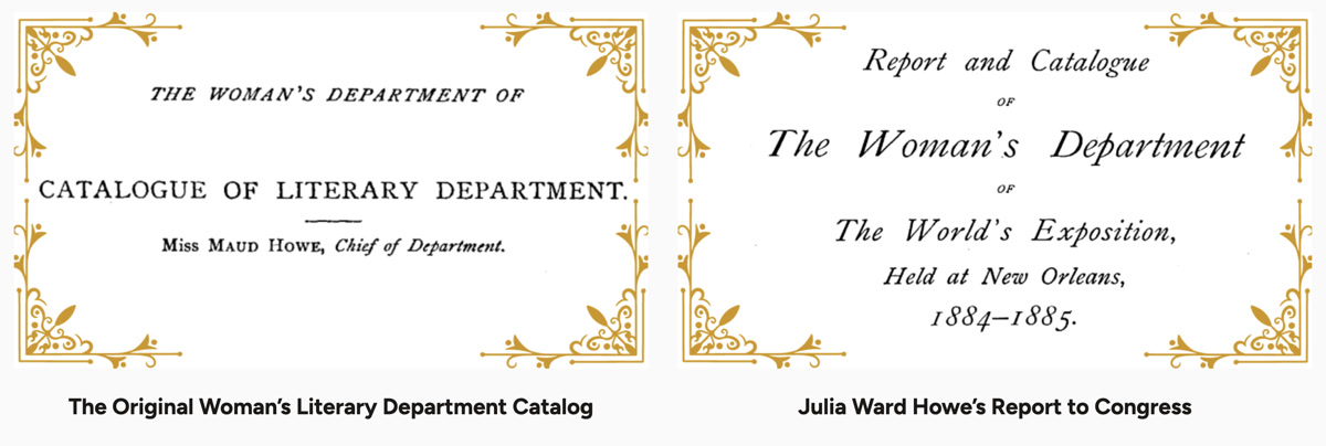 Images of links to the original Literary Department Catalog and Woman's Department Report from the Study the Sisterhood page.