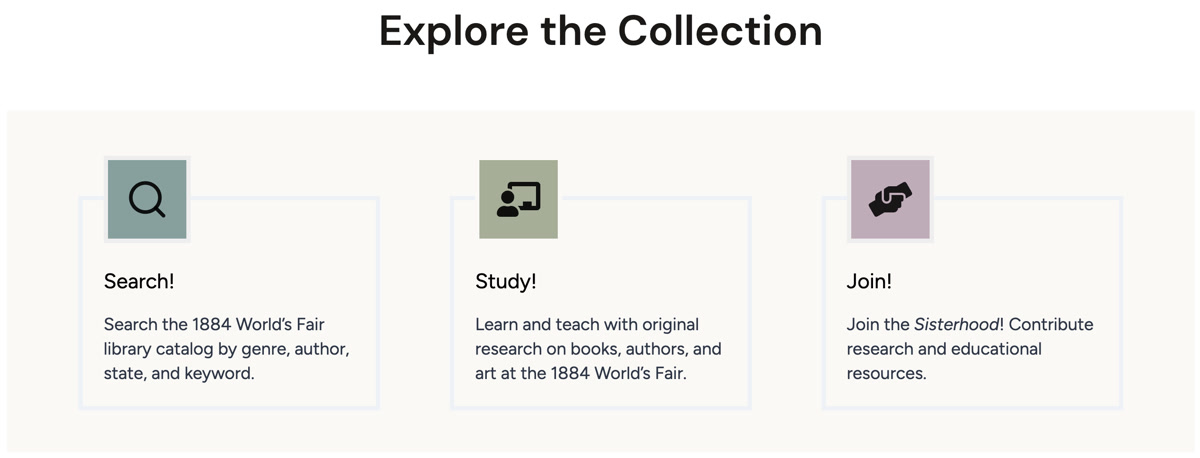 The Beautiful Sisterhood project's multimodal pathways for exploring the collection.