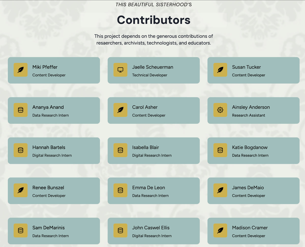 The top view of the contributors list on the Join the Sisterhood page.