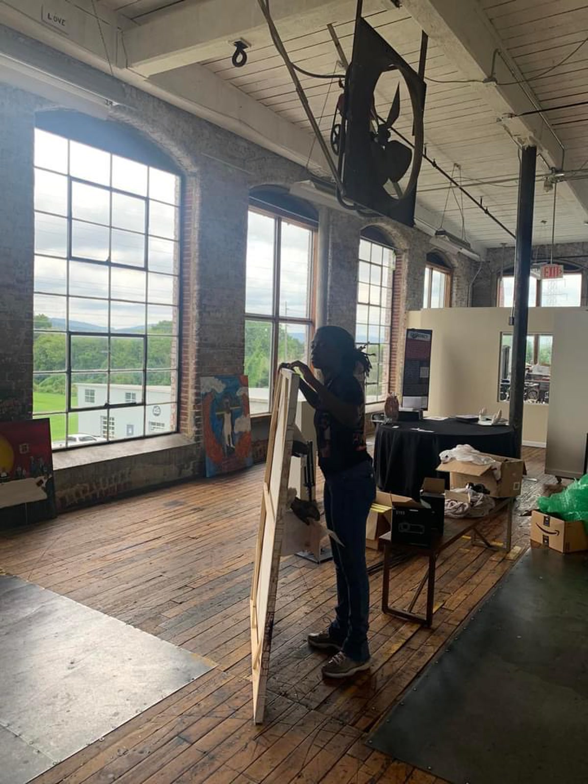 Kerrigan Casey installs at Lowe Mill Arts & Entertainment in Huntsville, Alabama.