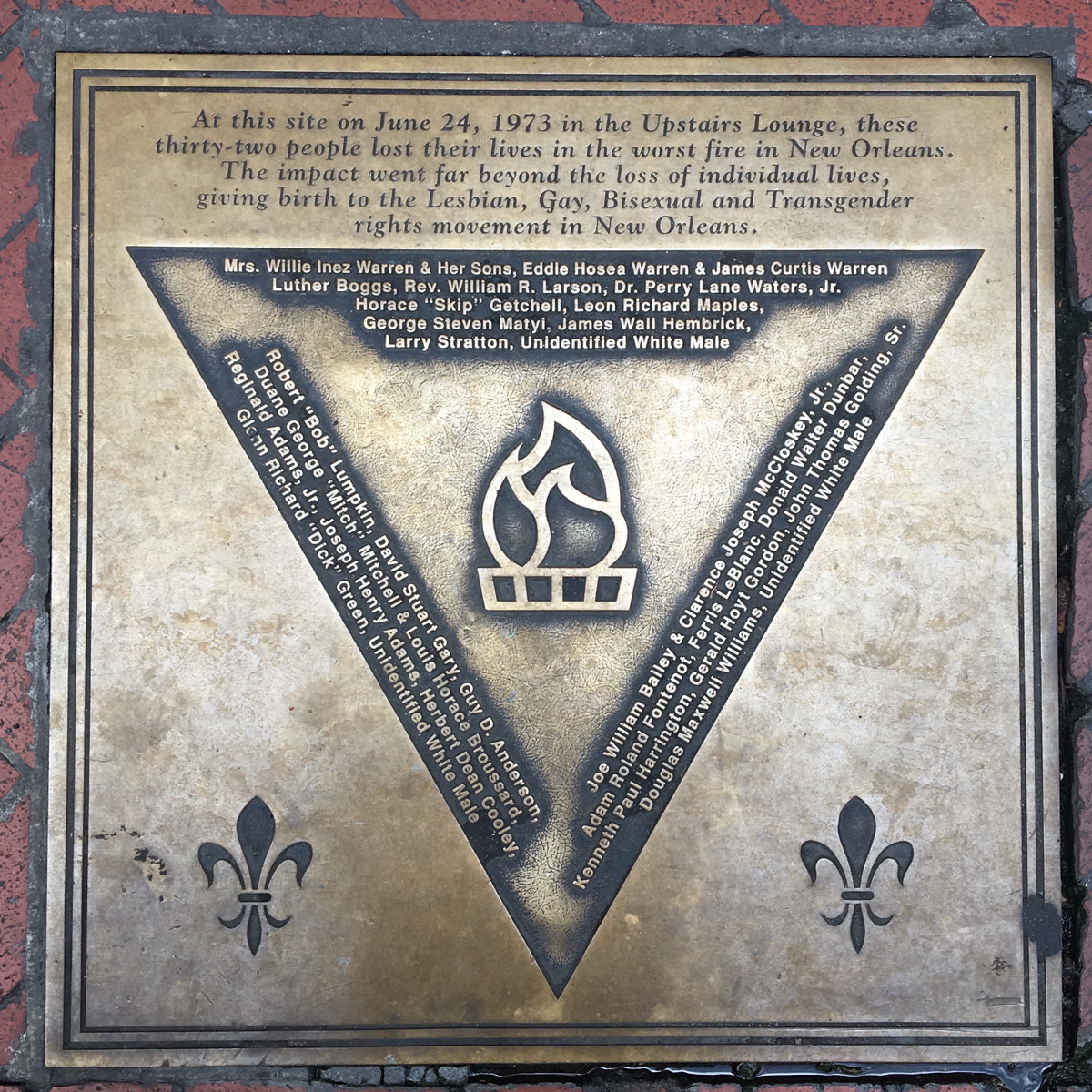 The memorial plaque for the victims of the 1973 Upstairs Lounge arson in New Orleans