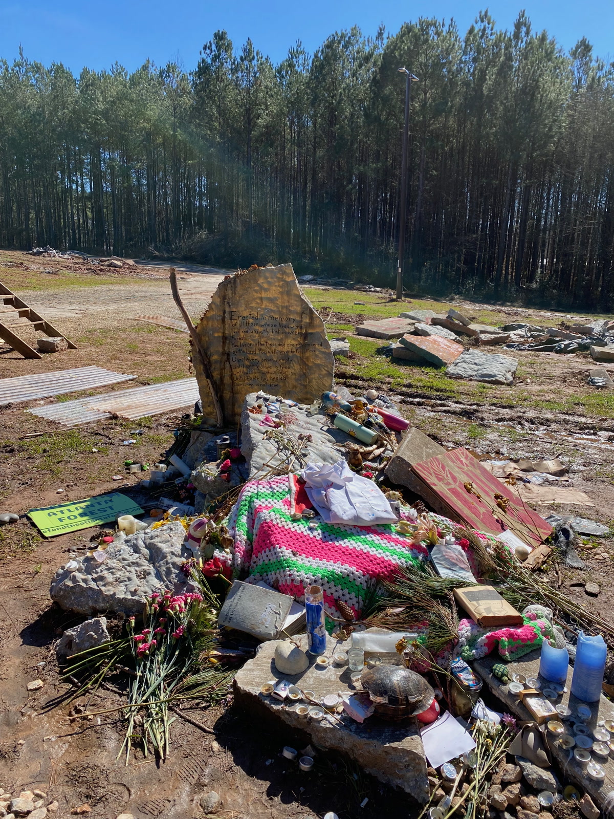 The improvised memorial for Manuel Esteban Paez Terán at Intrenchment Creek Park